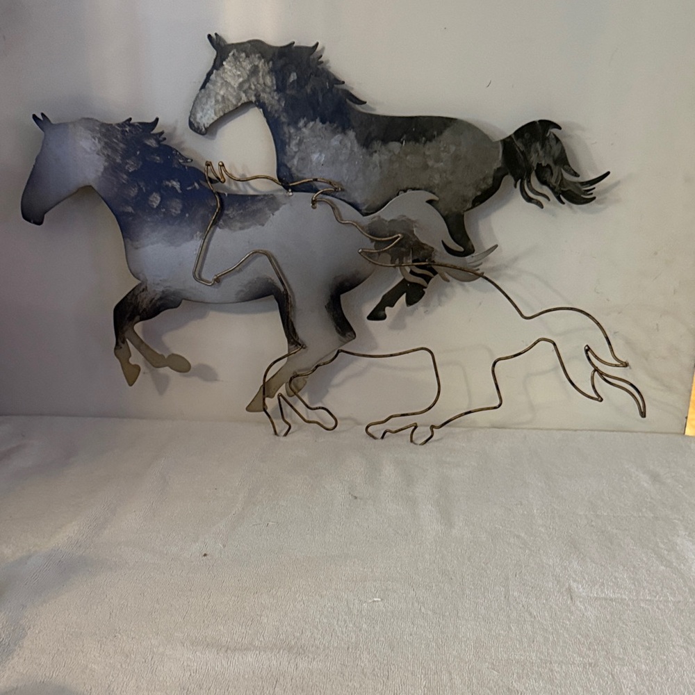 Metal Galloping Horses Wall Art - Black and Silver